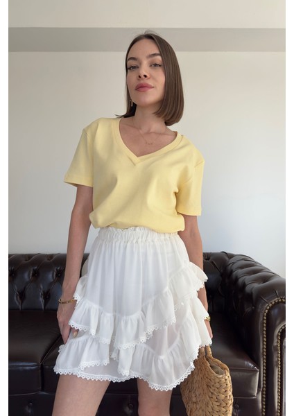 V Yaka Premium Tshirt- Sarı