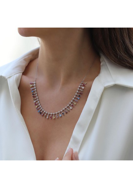 Renkli Trend Taşlı Gümüş Kolye fiyatları