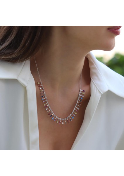 Renkli Trend Taşlı Gümüş Kolye modelleri