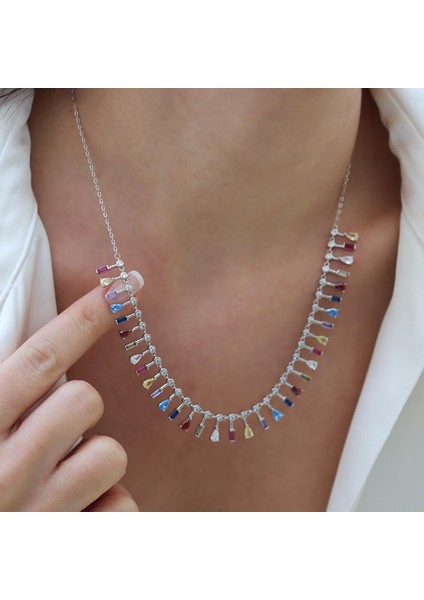 Renkli Trend Taşlı Gümüş Kolye fırsatları