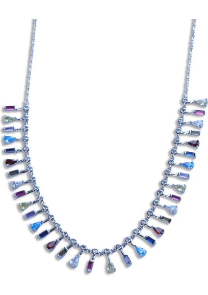 Renkli Trend Taşlı Gümüş Kolye indirimleri