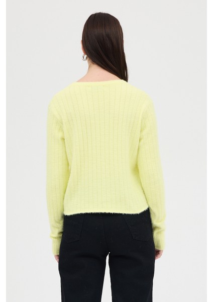 Sarı Bisiklet Yaka Uzun Kol Kadın Kazak 2412