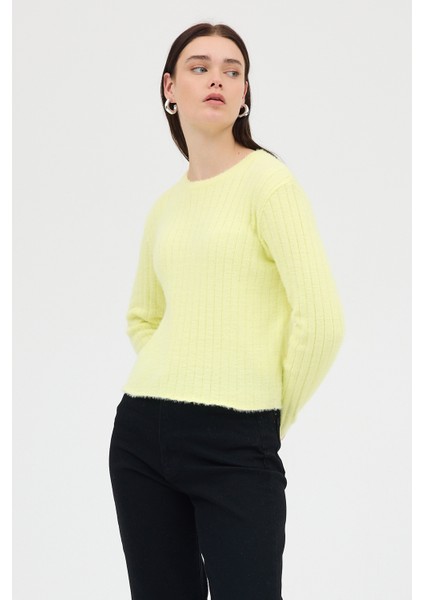 Sarı Bisiklet Yaka Uzun Kol Kadın Kazak 2412