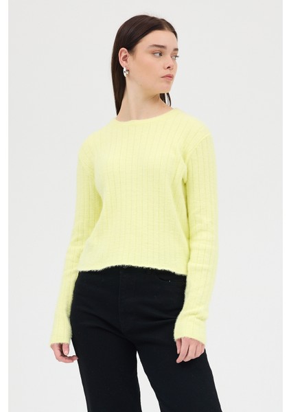 Sarı Bisiklet Yaka Uzun Kol Kadın Kazak 2412