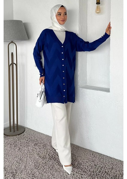 Ön Düğmeli Desenli Tesettür Triko Hırka (M-L-Xl Uyumludur) P-00018881