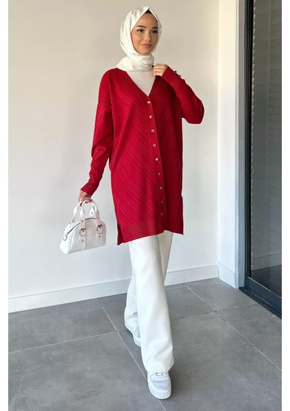 Desenli Ön Düğmeli Tesettür Triko Hırka (M-L-Xl Uyumludur) P-00018882