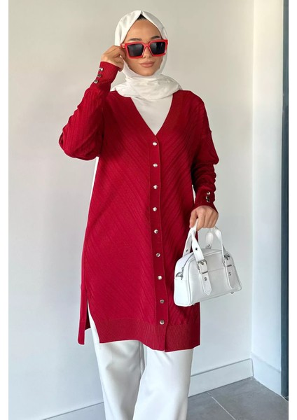 Desenli Ön Düğmeli Tesettür Triko Hırka (M-L-Xl Uyumludur) P-00018882 modelleri