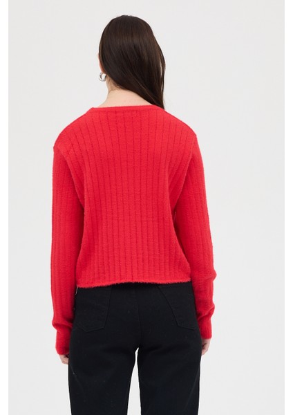 Kırmızı Bisiklet Yaka Uzun Kol Kadın Kazak 2412