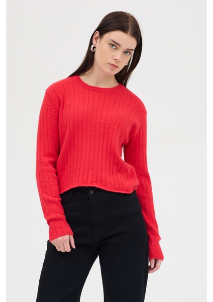 Kırmızı Bisiklet Yaka Uzun Kol Kadın Kazak 2412