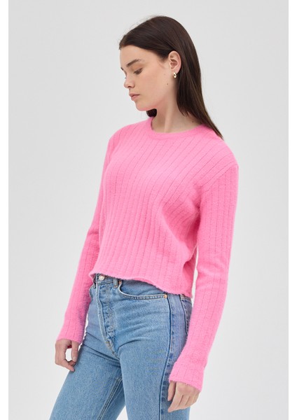 Pembe Bisiklet Yaka Uzun Kol Kadın Kazak 2412 modelleri