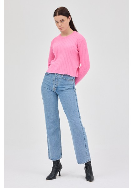 Pembe Bisiklet Yaka Uzun Kol Kadın Kazak 2412 fırsatları