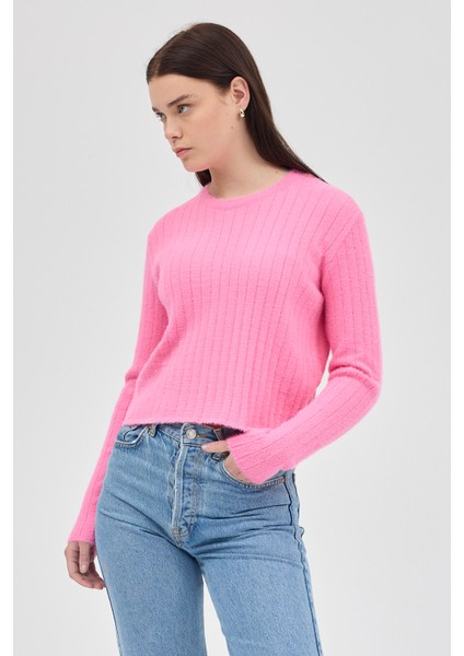 Pembe Bisiklet Yaka Uzun Kol Kadın Kazak 2412