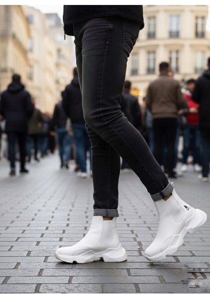ET0444 Bağcıksız Rahat Yüksek Taban Beyaz Erkek Spor Yarım Bilek Bot modelleri
