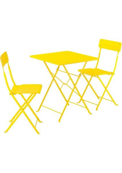 Sundso Katlanabilir Masa ve Katlanabilir Sandalye Seti Parlak Sarı 65 x 65 cm Mindersiz 2 Sandalyeli Kare