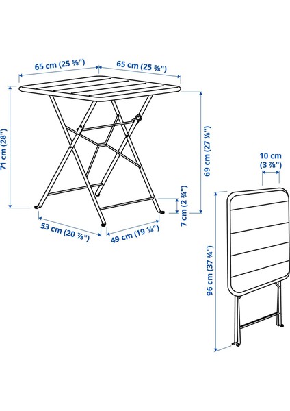 Sundso Katlanabilir Masa ve Katlanabilir Sandalye Seti Parlak Sarı 65 x 65 cm Mindersiz 2 Sandalyeli Kare modelleri