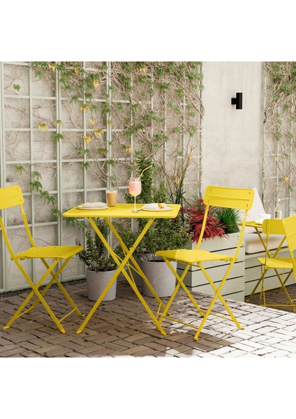 Sundso Katlanabilir Masa ve Katlanabilir Sandalye Seti Parlak Sarı 65 x 65 cm Mindersiz 2 Sandalyeli Kare fırsatları