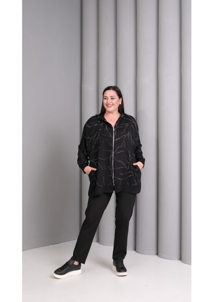 Kadın Büyük Beden Kapüşonlu Siyah Sweatshirt