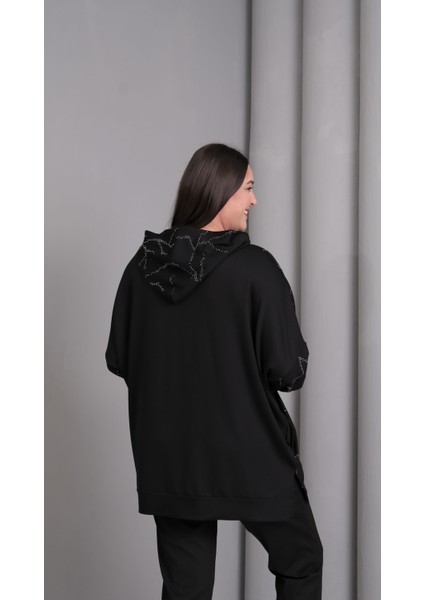 Kadın Büyük Beden Kapüşonlu Siyah Sweatshirt indirimleri