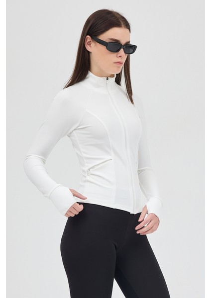 Ekru Fermuarlı Fit Kalıp Spor Sweat 3196 modelleri