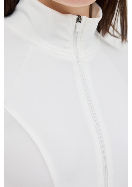 Ekru Fermuarlı Fit Kalıp Spor Sweat 3196 indirimleri