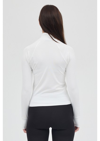 Ekru Fermuarlı Fit Kalıp Spor Sweat 3196