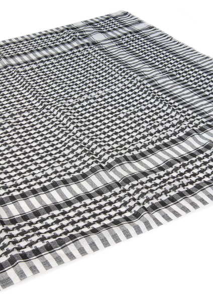 Kadın Erkek Kefiye Kare Desenli Pamuklu Filistin Puşi Şal - Siyah Beyaz indirimleri