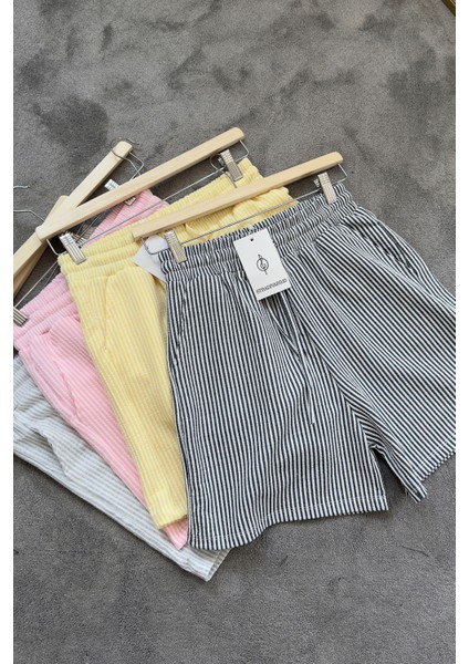 Çizgili Özel Üretim Orj Şort- Sarı