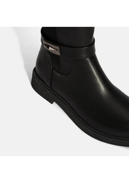 Kadın Siyah Metal Aksesuarlı Stretch Çizme