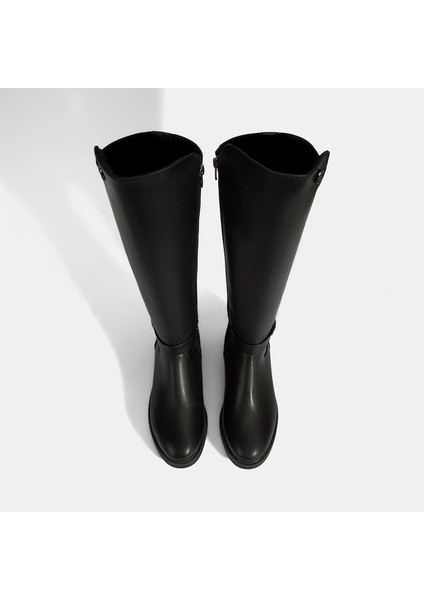 Kadın Siyah Metal Aksesuarlı Stretch Çizme