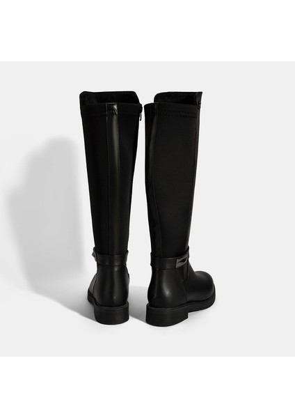Kadın Siyah Metal Aksesuarlı Stretch Çizme