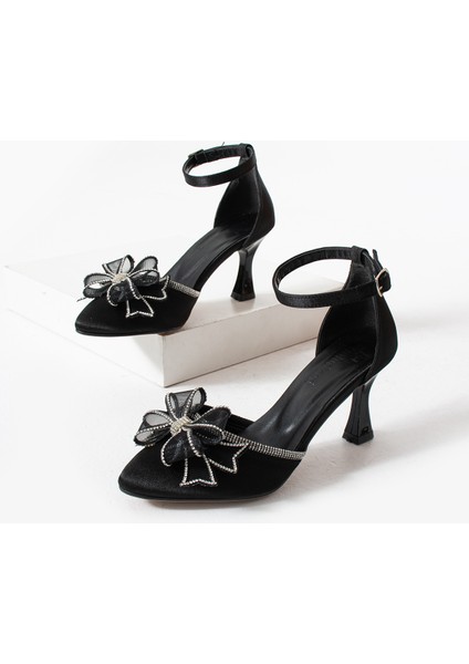 BA04592 Siyah Kadın Taşlı Fiyonklu 8 cm Topuklu Ayakkabı - 40 fırsatları