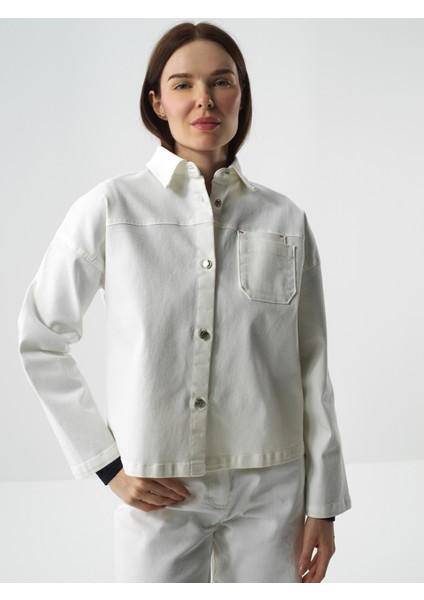 Ekru Pamuk Dokulu Oversize Ceket