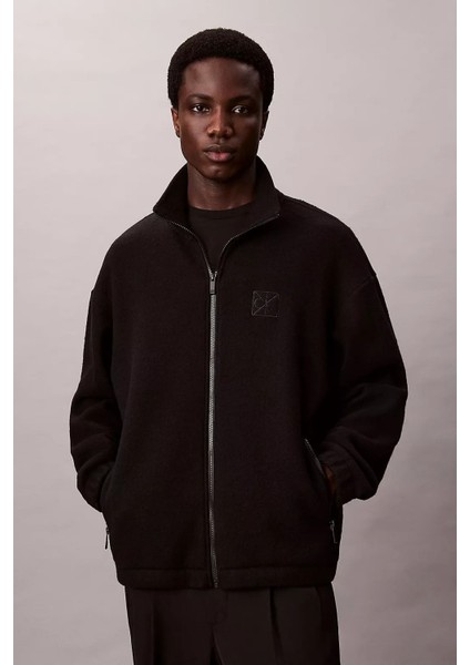 Erkek Yün Karışımlı Polar Ceket - Siyah