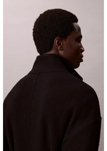 Erkek Yün Karışımlı Polar Ceket - Siyah indirimleri