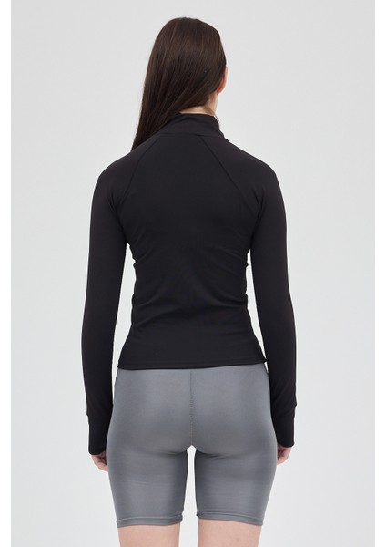 Siyah Fermuarlı Fit Kalıp Spor Sweat 3196