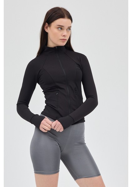 Siyah Fermuarlı Fit Kalıp Spor Sweat 3196