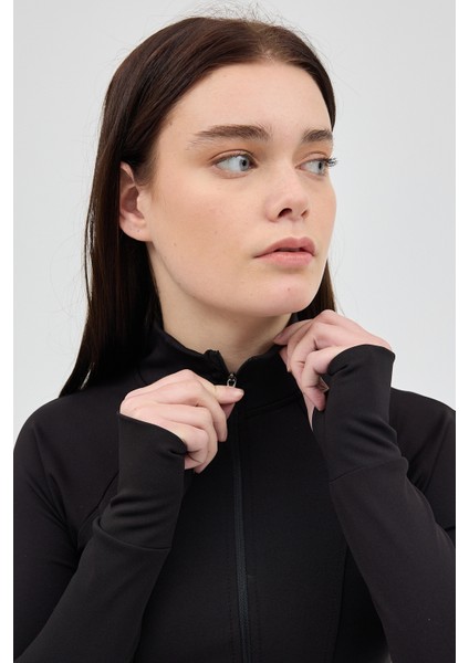 Siyah Fermuarlı Fit Kalıp Spor Sweat 3196