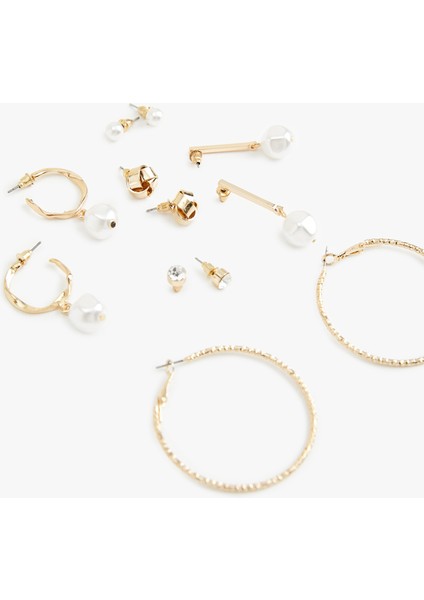 Çelik Karışımlı Inci Detaylı 6'lı Top ve Halka Küpe Seti modelleri