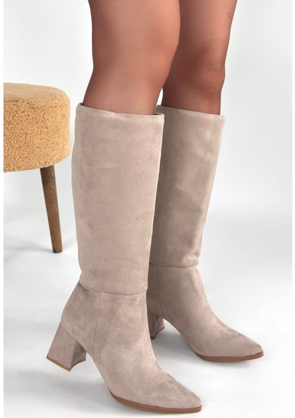 Bej Süet Kadın Topuklu Çizme fiyatları