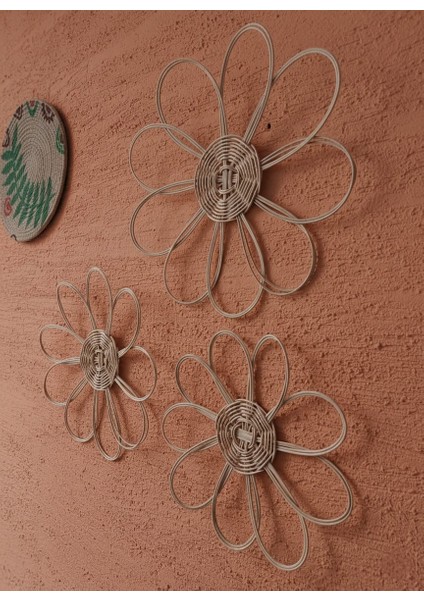 Rattan 3'lü Bohem Duvar Süsü Duvar Tabağı