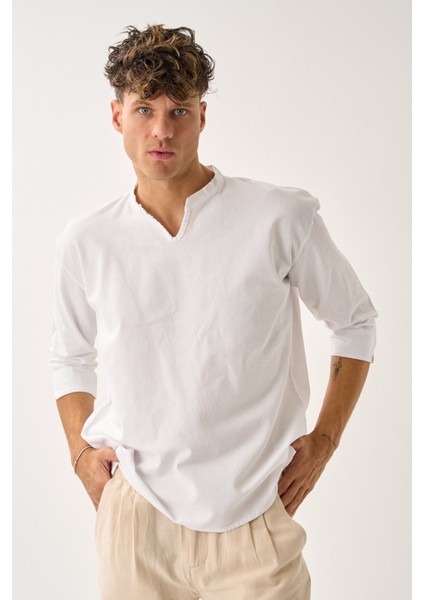Erkek Fakir Kol V Yaka Rahat Kalıp %100 Pamuk Gömlek E231