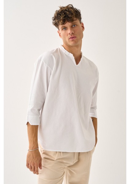 Erkek Fakir Kol V Yaka Rahat Kalıp %100 Pamuk Gömlek E231 fiyatları