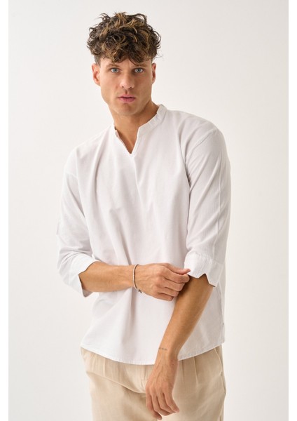 Erkek Fakir Kol V Yaka Rahat Kalıp %100 Pamuk Gömlek E231 indirimleri