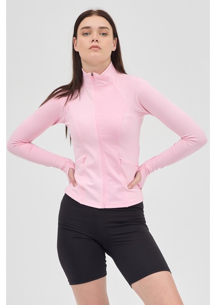 Şeker Pembe Fermuarlı Fit Kalıp Spor Sweat 3196