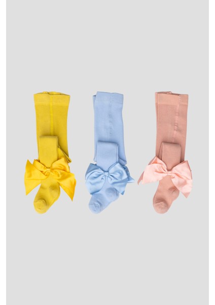 3 Adet Kurdele Aksesuarlı Pamuklu Kız Çocuk ve Bebek Külotlu Çorap