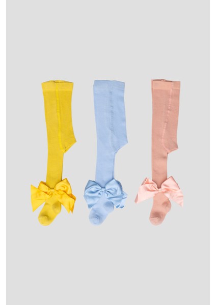 3 Adet Kurdele Aksesuarlı Pamuklu Kız Çocuk ve Bebek Külotlu Çorap fırsatları