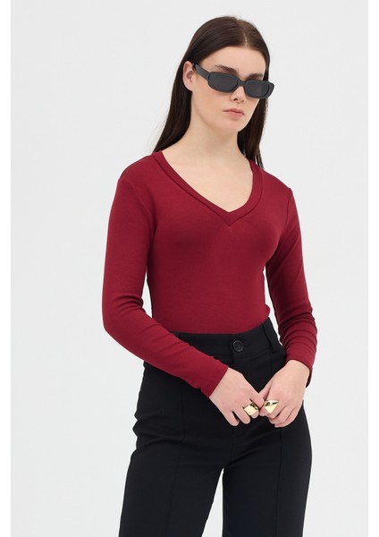 Bordo V Yaka Uzun Kol Body 1452 fiyatları