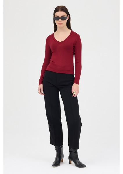 Bordo V Yaka Uzun Kol Body 1452 fırsatları