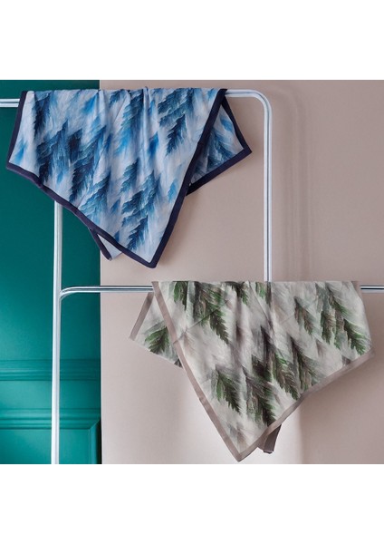 Yeşil Mavi Harmoni Yaprak Desenli Pamuklu Ikili Şal Seti