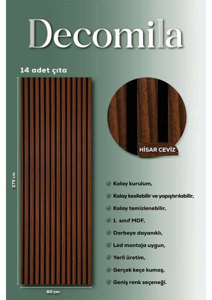 Mdf Ahşap Akustik Duvar Paneli 60X275 cm - Polisander